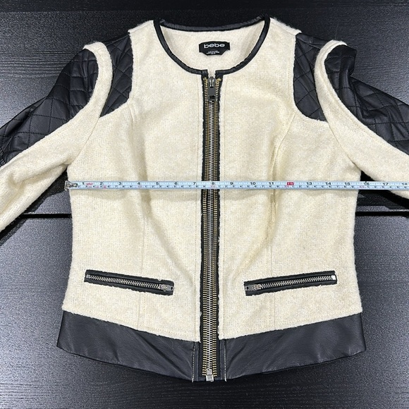 Bebe Wool Cropped Jacket with Faux Leather and Zipper Design Accents - XS. - Picture 7 of 9